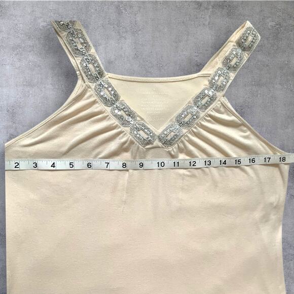 Tank Top Large Cream with Sequin Embellished V Neckline Work To Weekend Shirt - Picture 7 of 9